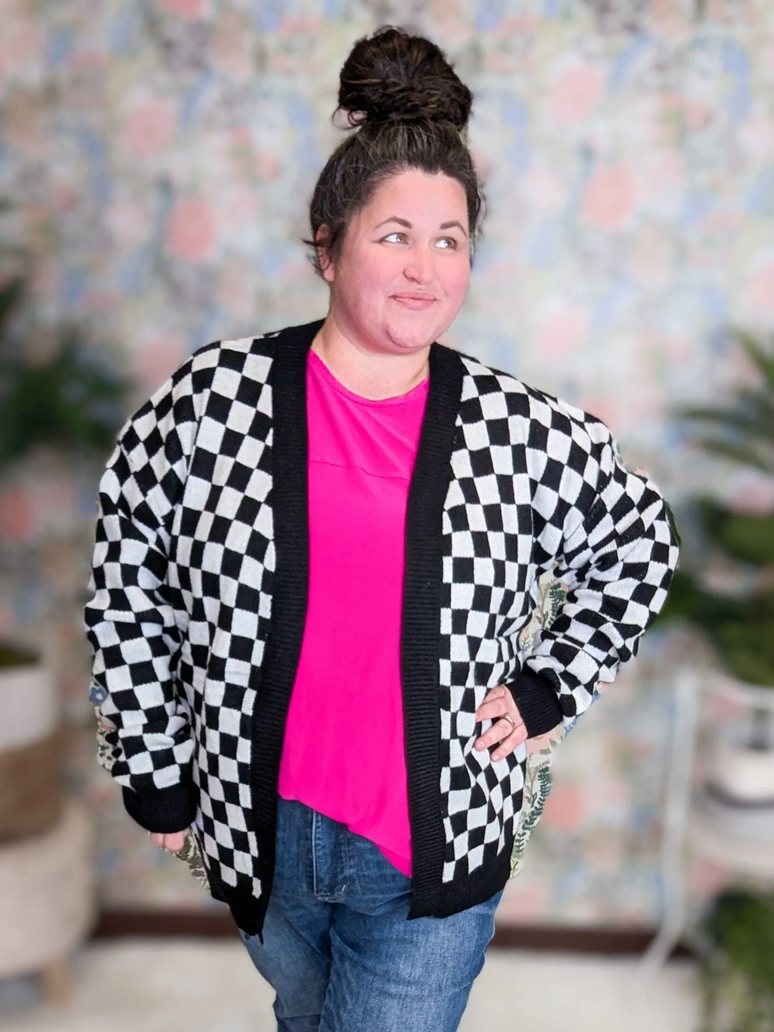 Carmela Black & White Checkerboard Cardigan