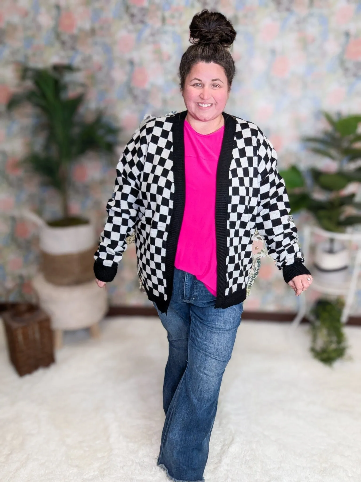 Carmela Black & White Checkerboard Cardigan