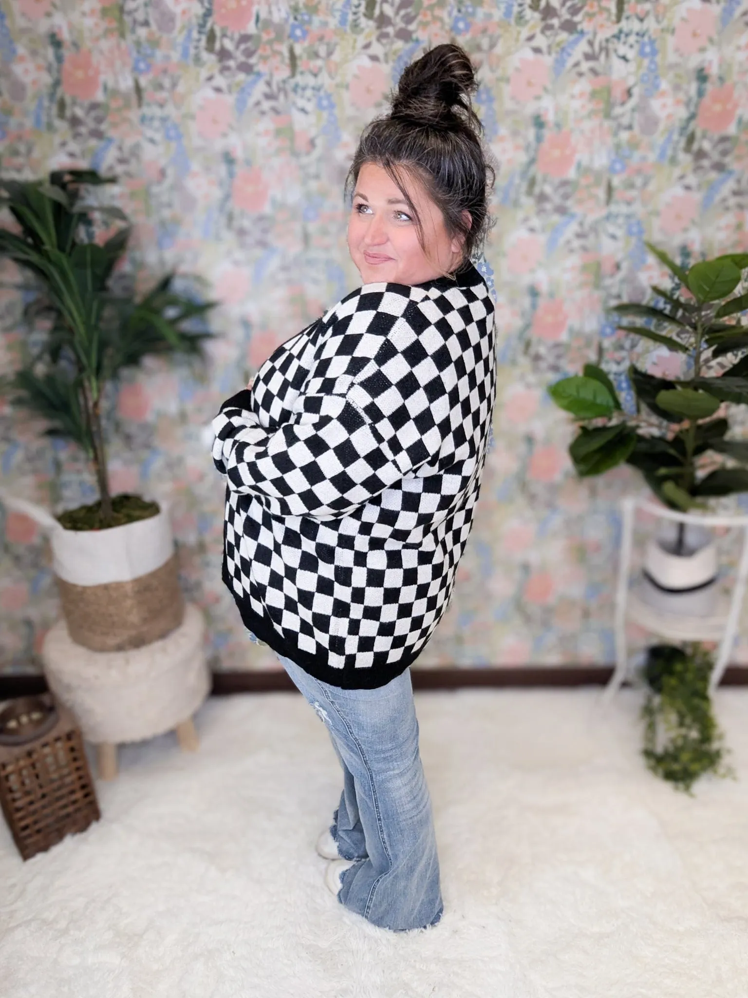 Carmela Black & White Checkerboard Cardigan