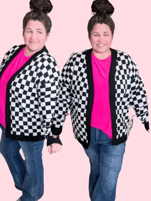 Carmela Black & White Checkerboard Cardigan