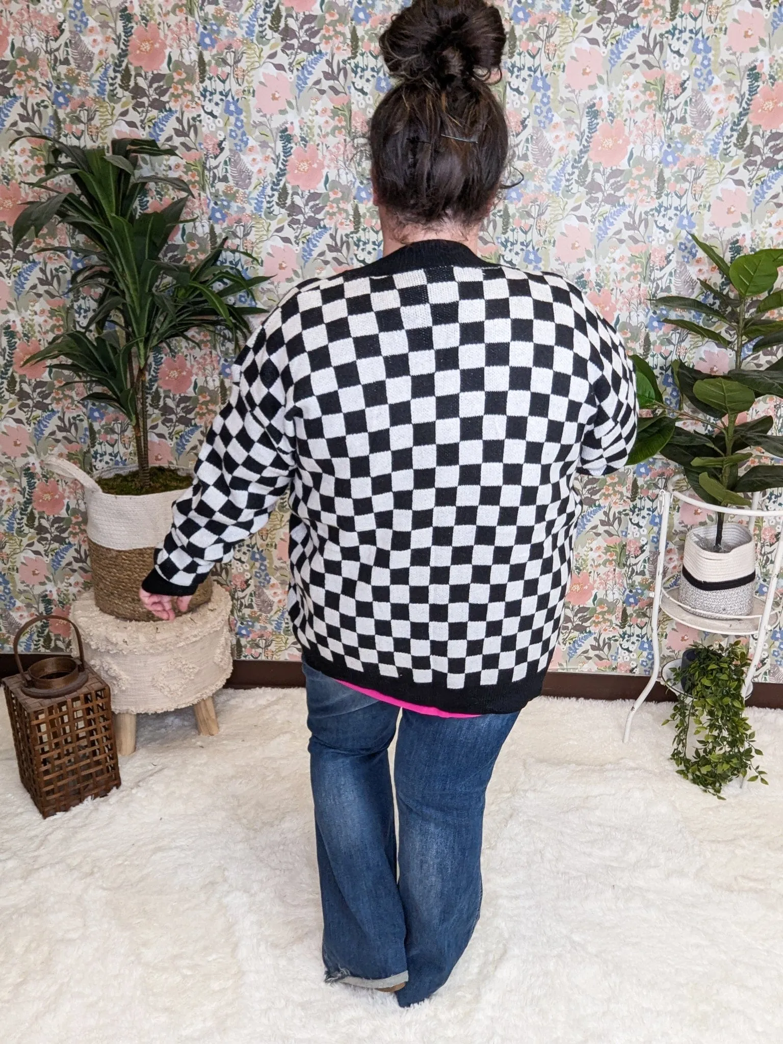 Carmela Black & White Checkerboard Cardigan