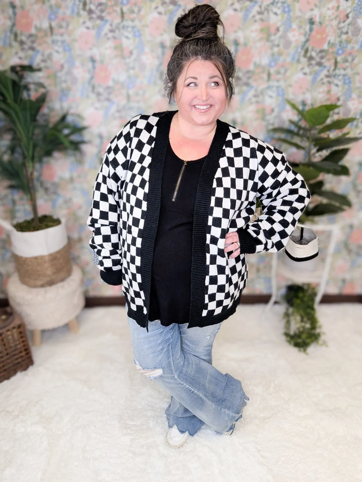 Carmela Black & White Checkerboard Cardigan