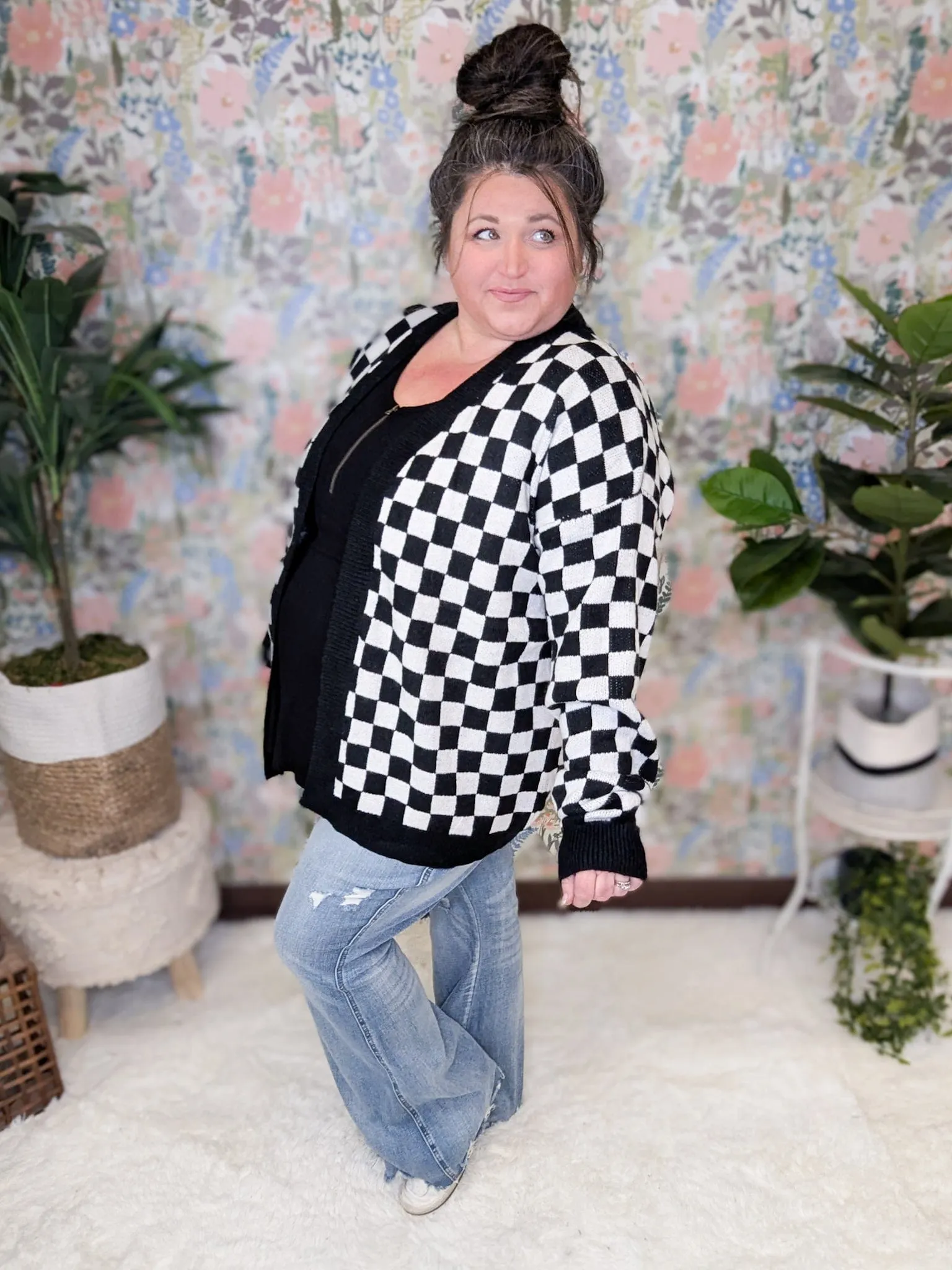 Carmela Black & White Checkerboard Cardigan