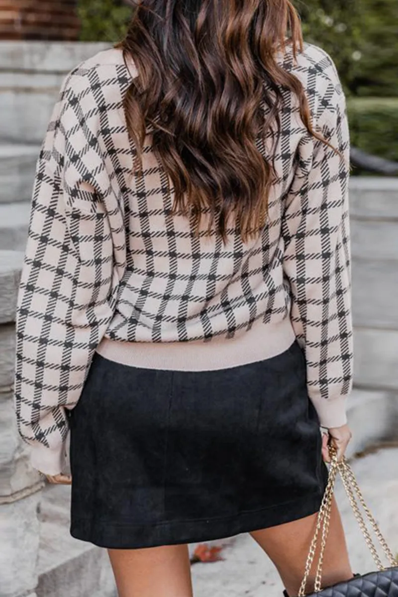 Casual Print Patchwork Buckle V Neck Sweaters