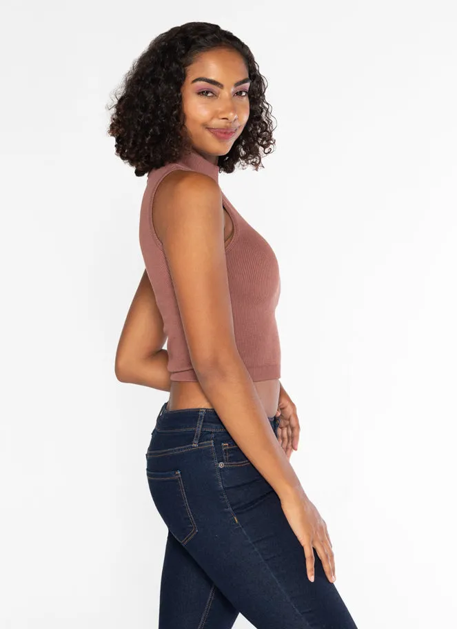 CCT Bamboo Rib S/less Mockneck