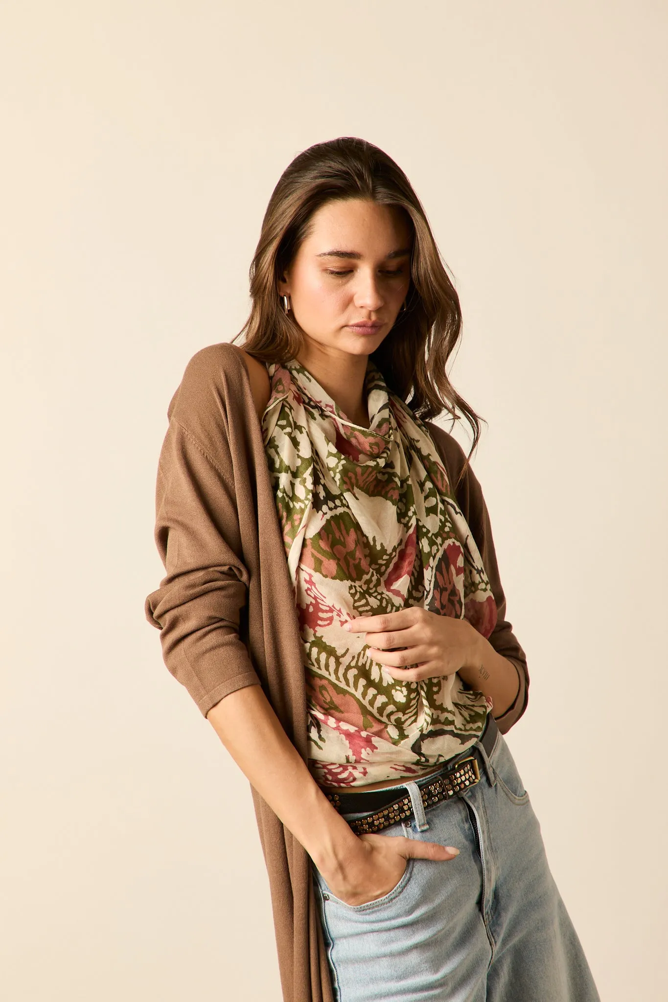 Chaqueta larga punto marrón