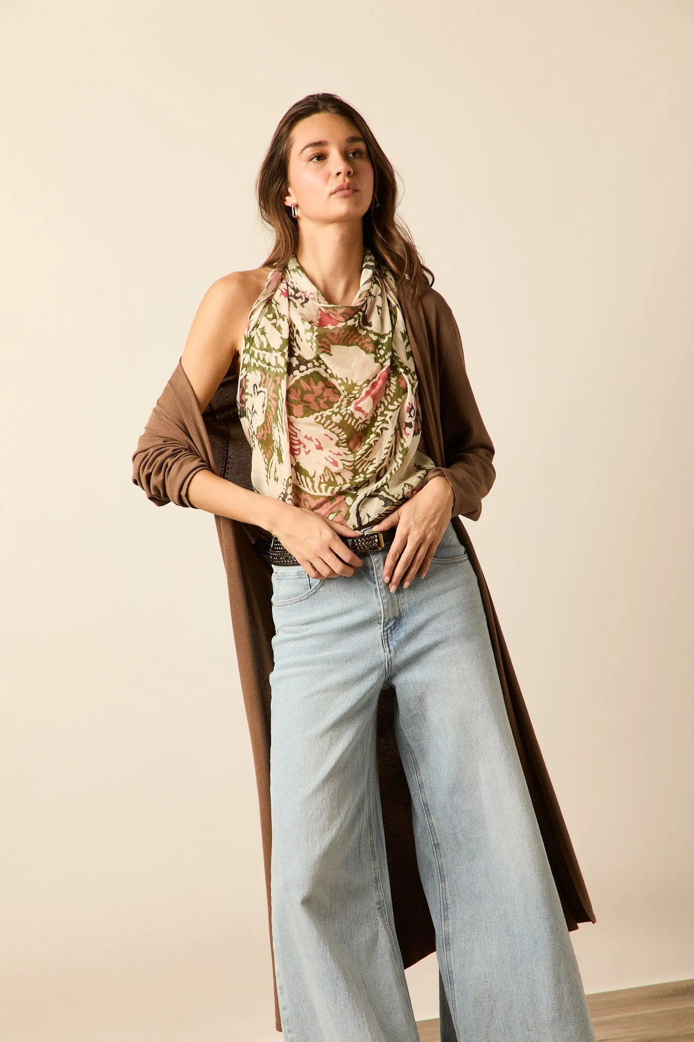 Chaqueta larga punto marrón