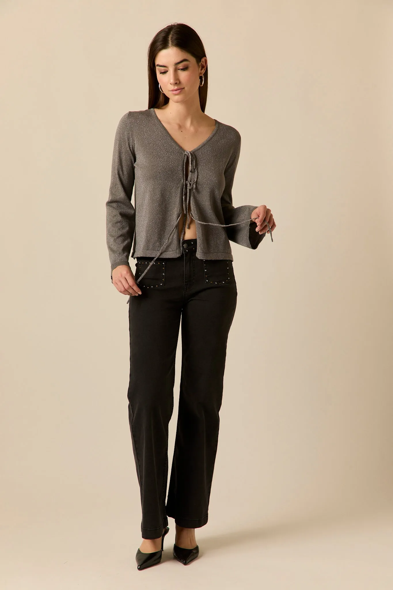 Chaqueta lazos lurex gris