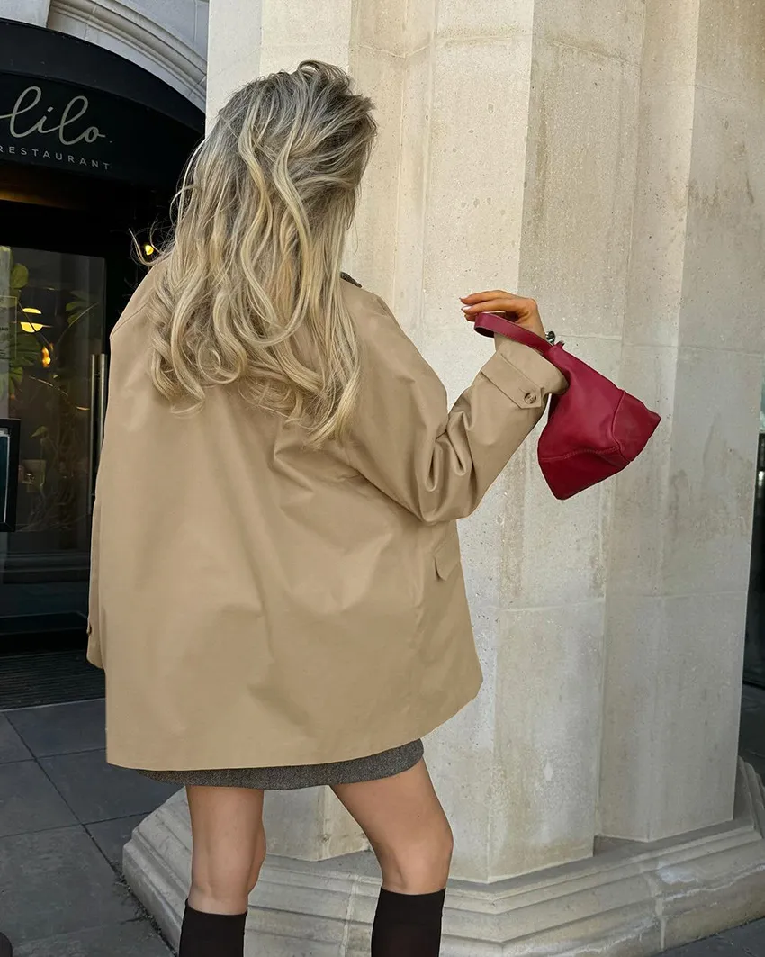 Chic Khaki Short Trench Jacket for Ladies