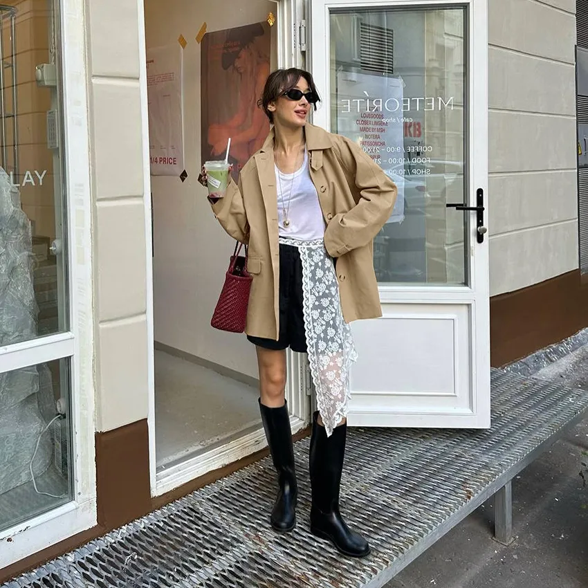 Chic Khaki Short Trench Jacket for Ladies