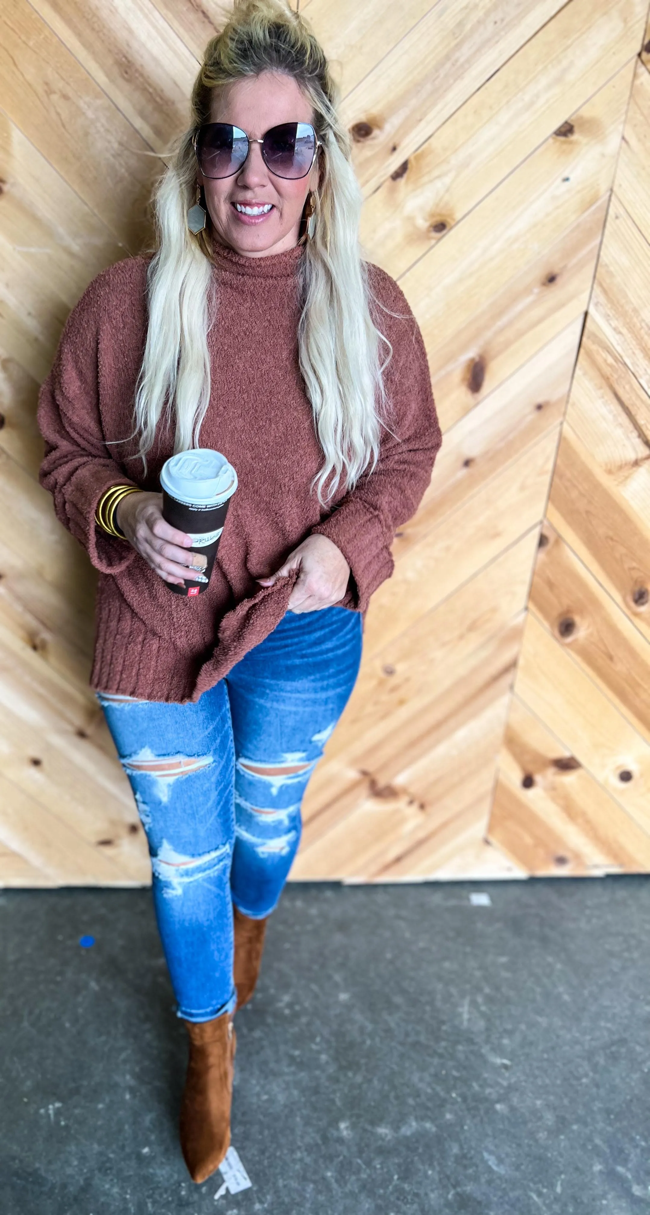 Cinnamon Mock Neck Sweater- White Birch | FINAL SALE