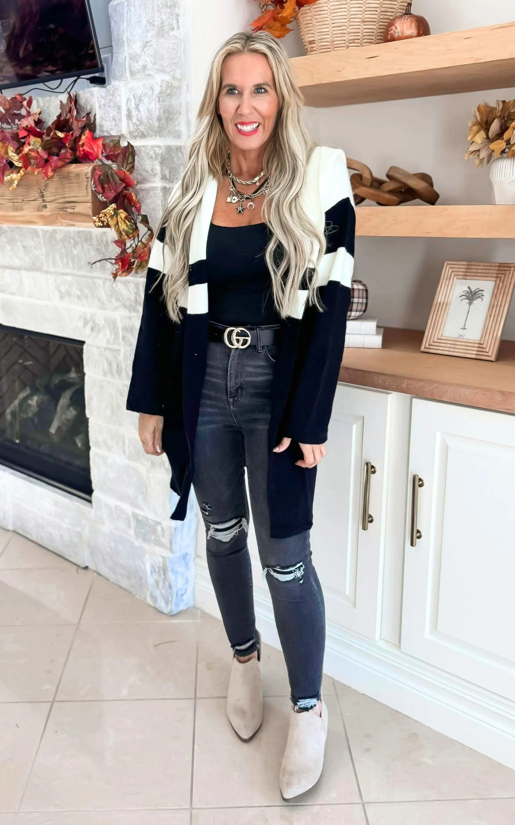 Colorblock Hooded Sweater Long Cardigan**