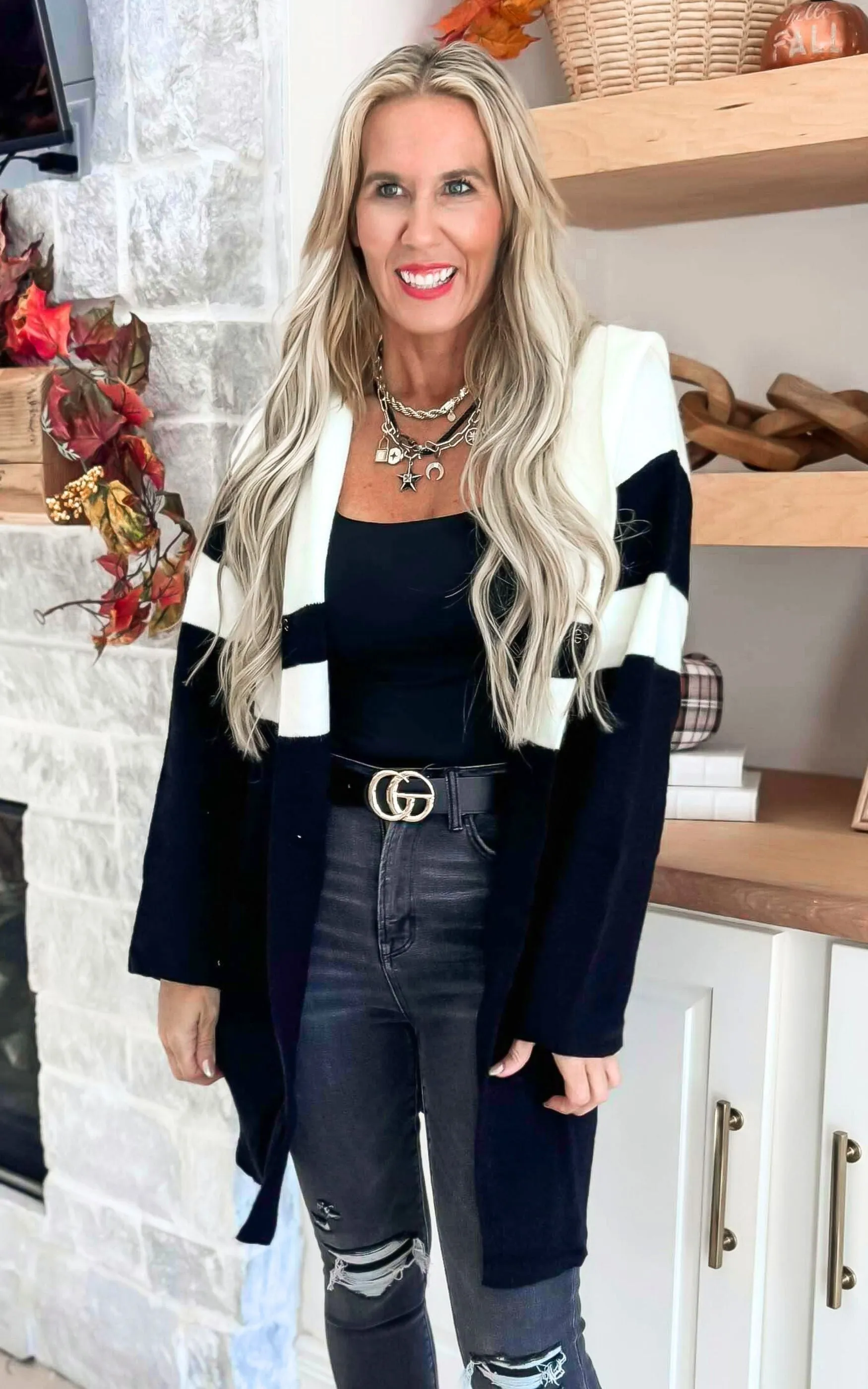 Colorblock Hooded Sweater Long Cardigan**