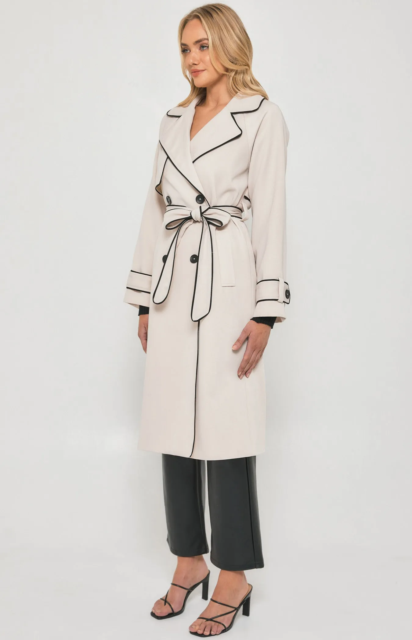 CONTRAST BINDING LONGLINE TRENCH COAT