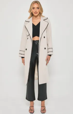 CONTRAST BINDING LONGLINE TRENCH COAT