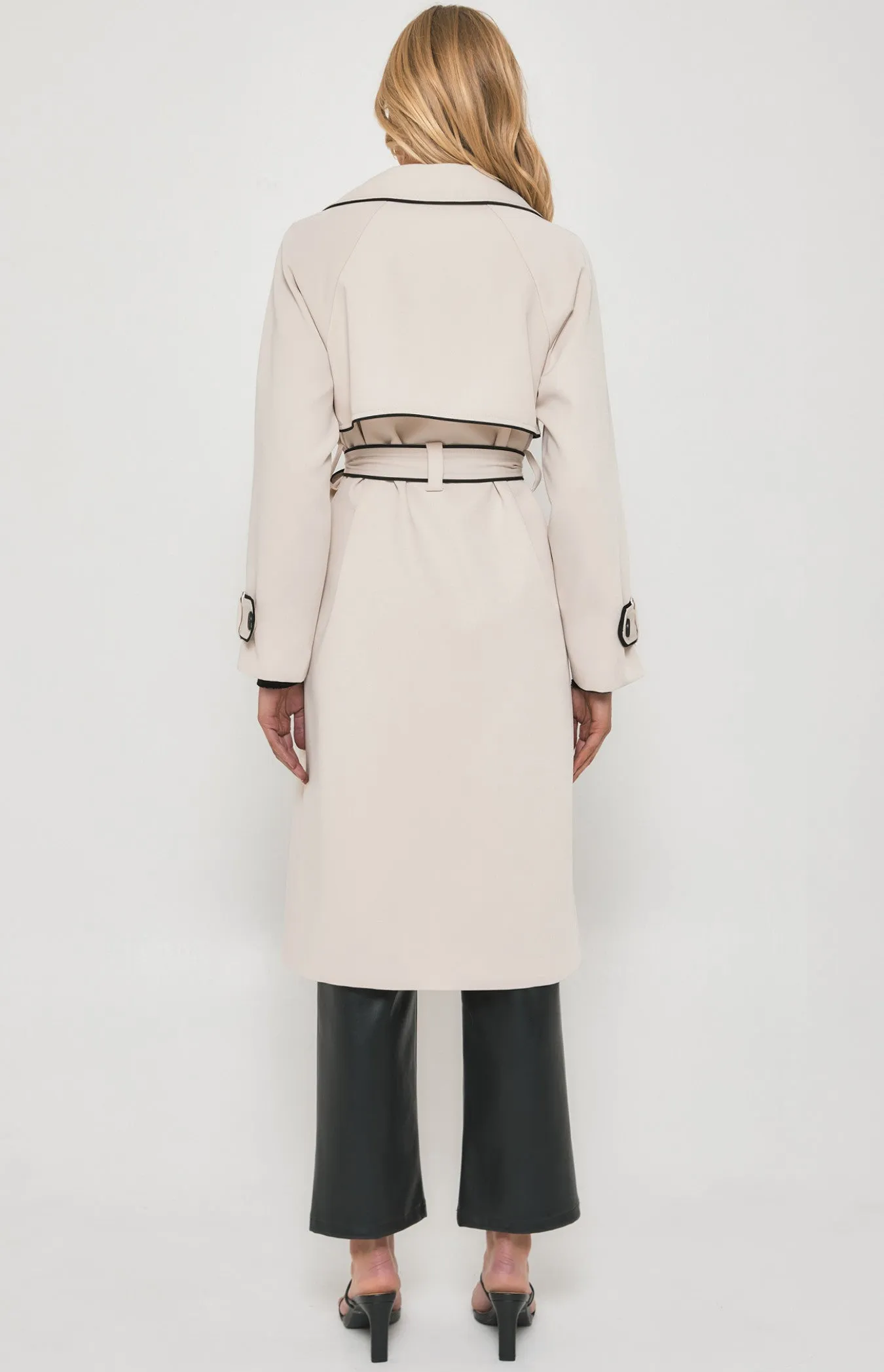 CONTRAST BINDING LONGLINE TRENCH COAT