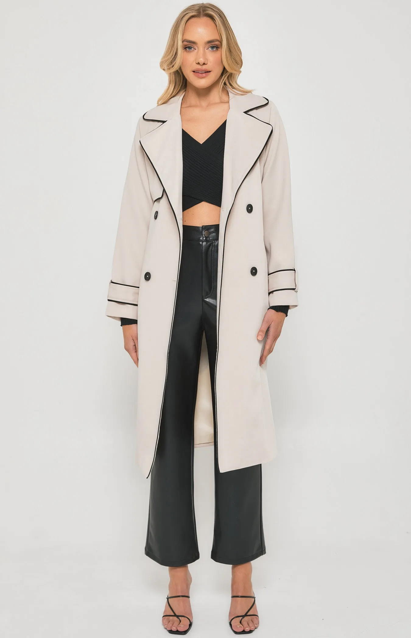 CONTRAST BINDING LONGLINE TRENCH COAT
