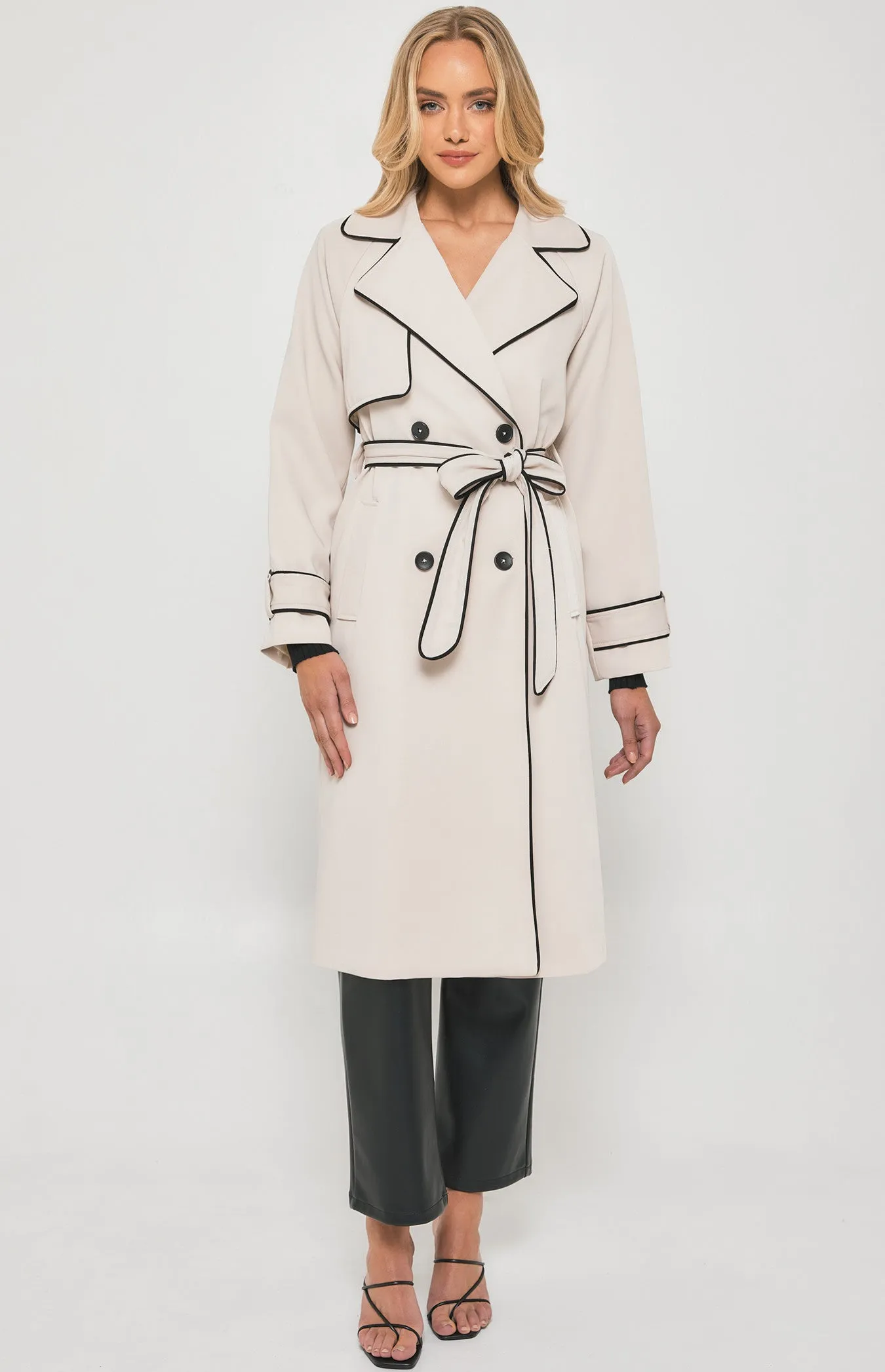 CONTRAST BINDING LONGLINE TRENCH COAT