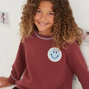 Contrast Stitch Smiley Patch French Terry Sweatshirt