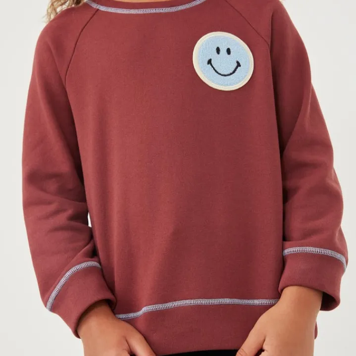 Contrast Stitch Smiley Patch French Terry Sweatshirt