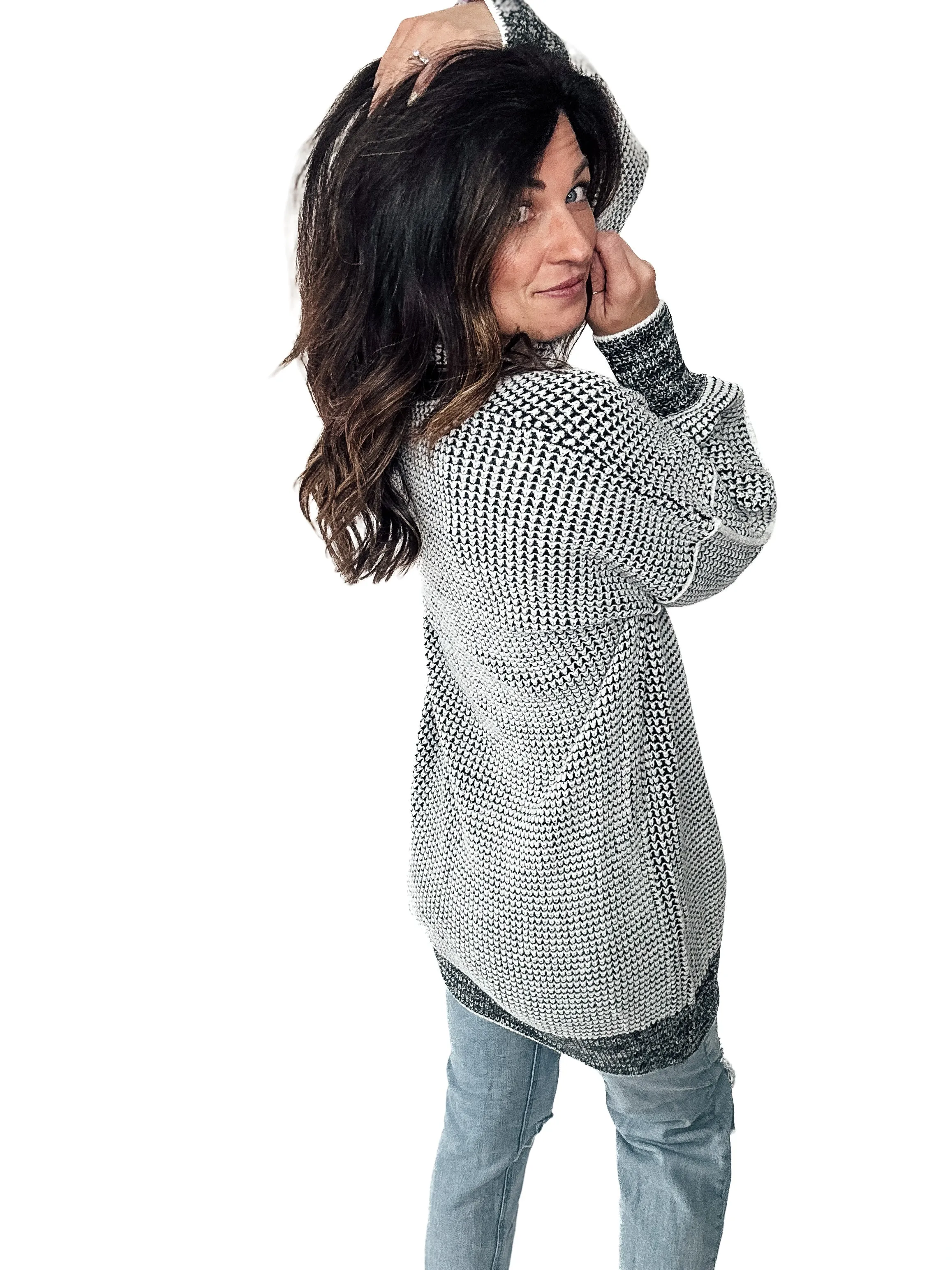 Contrast Trim Knit Cardigan - Longline :  PREORDER