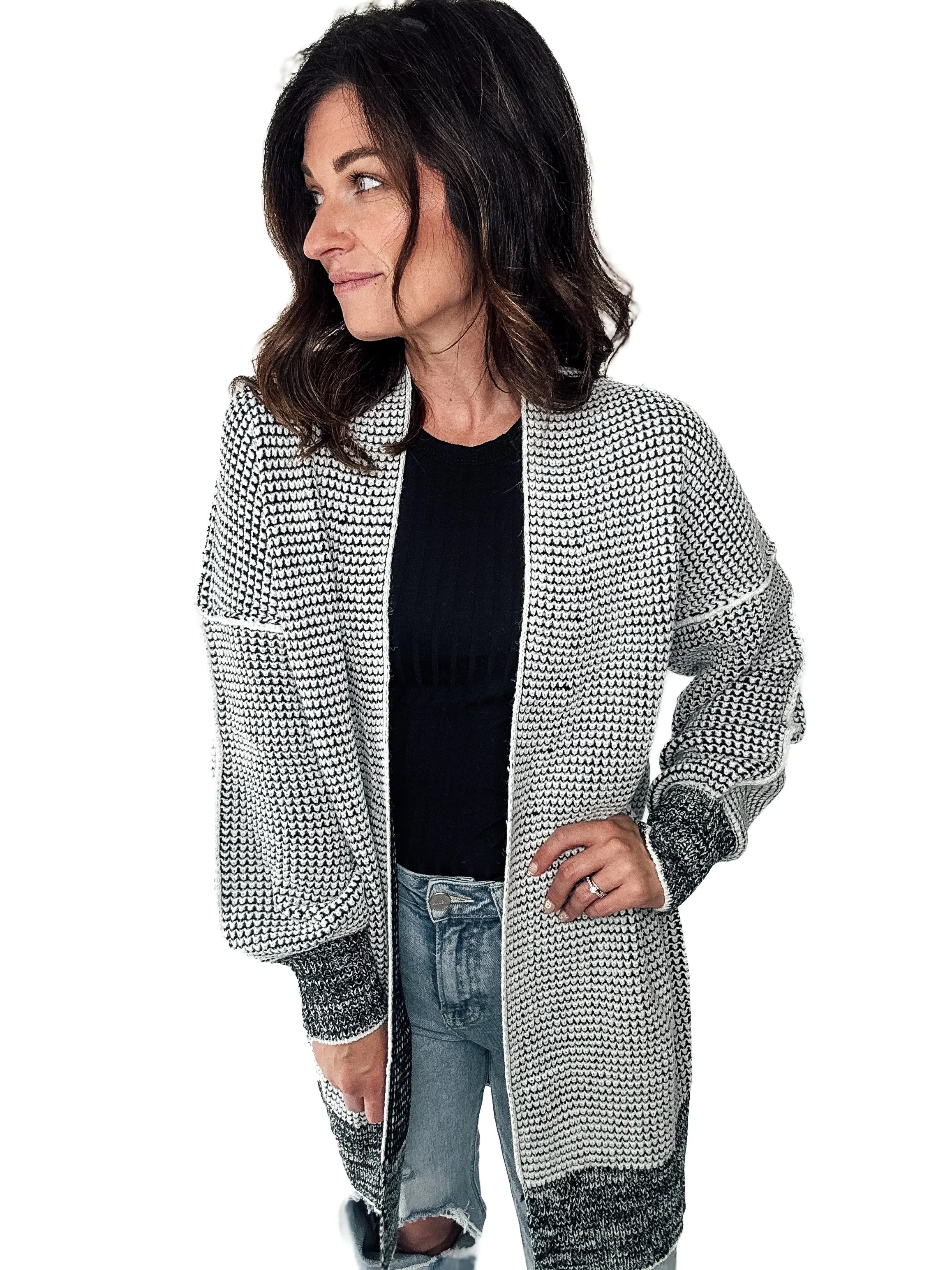 Contrast Trim Knit Cardigan - Longline :  PREORDER