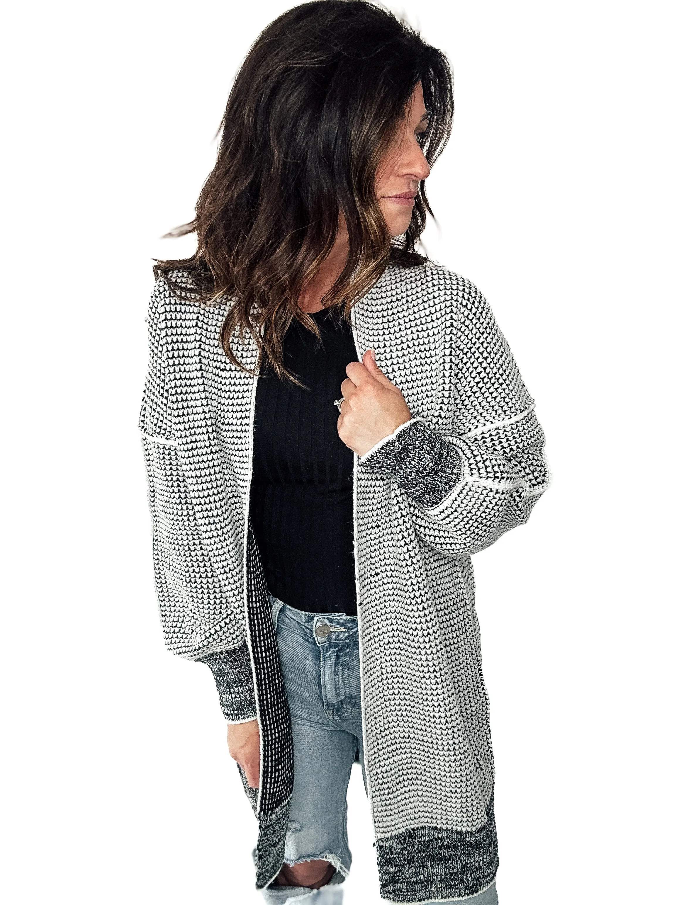 Contrast Trim Knit Cardigan - Longline :  PREORDER