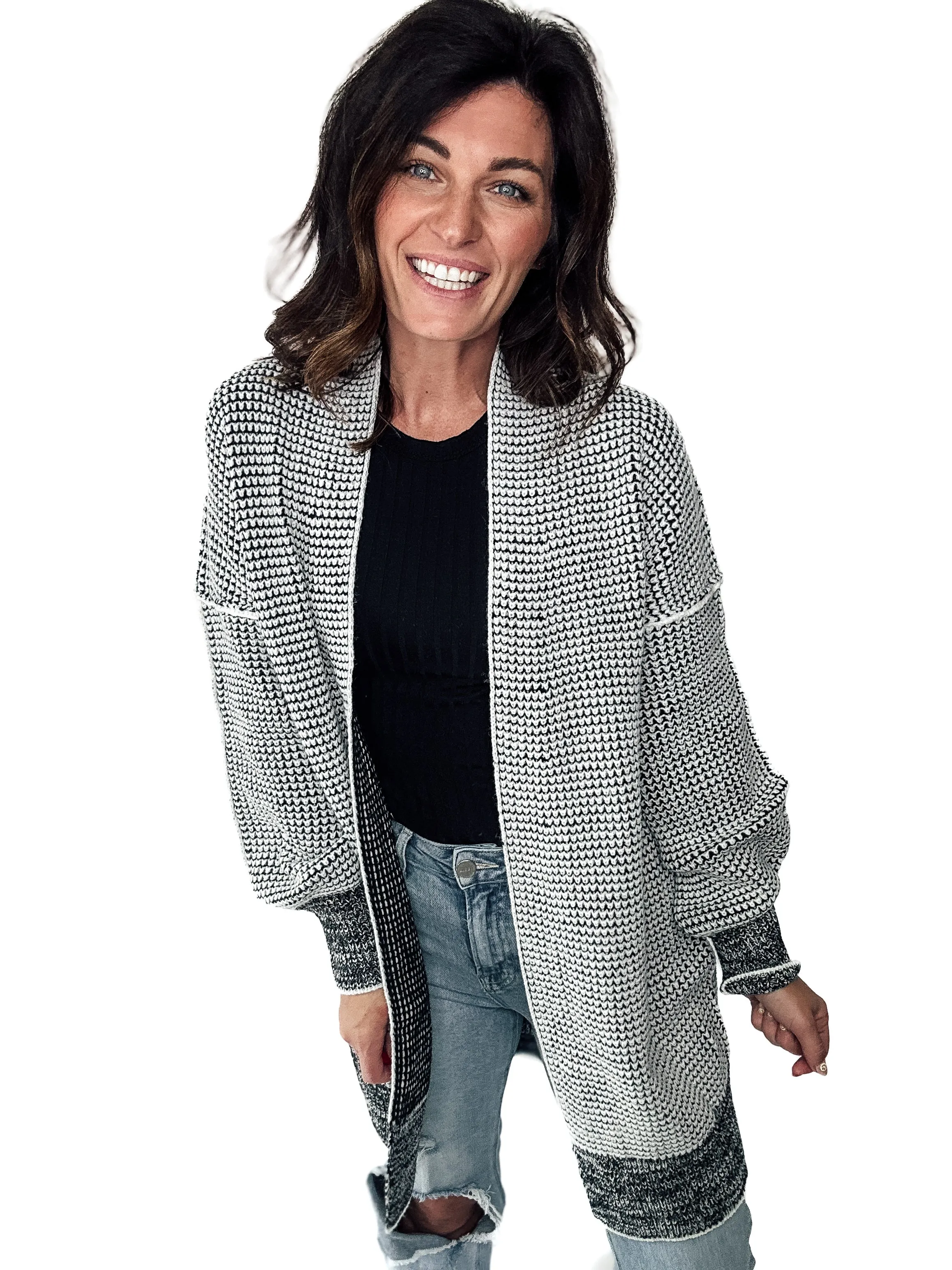 Contrast Trim Knit Cardigan - Longline :  PREORDER
