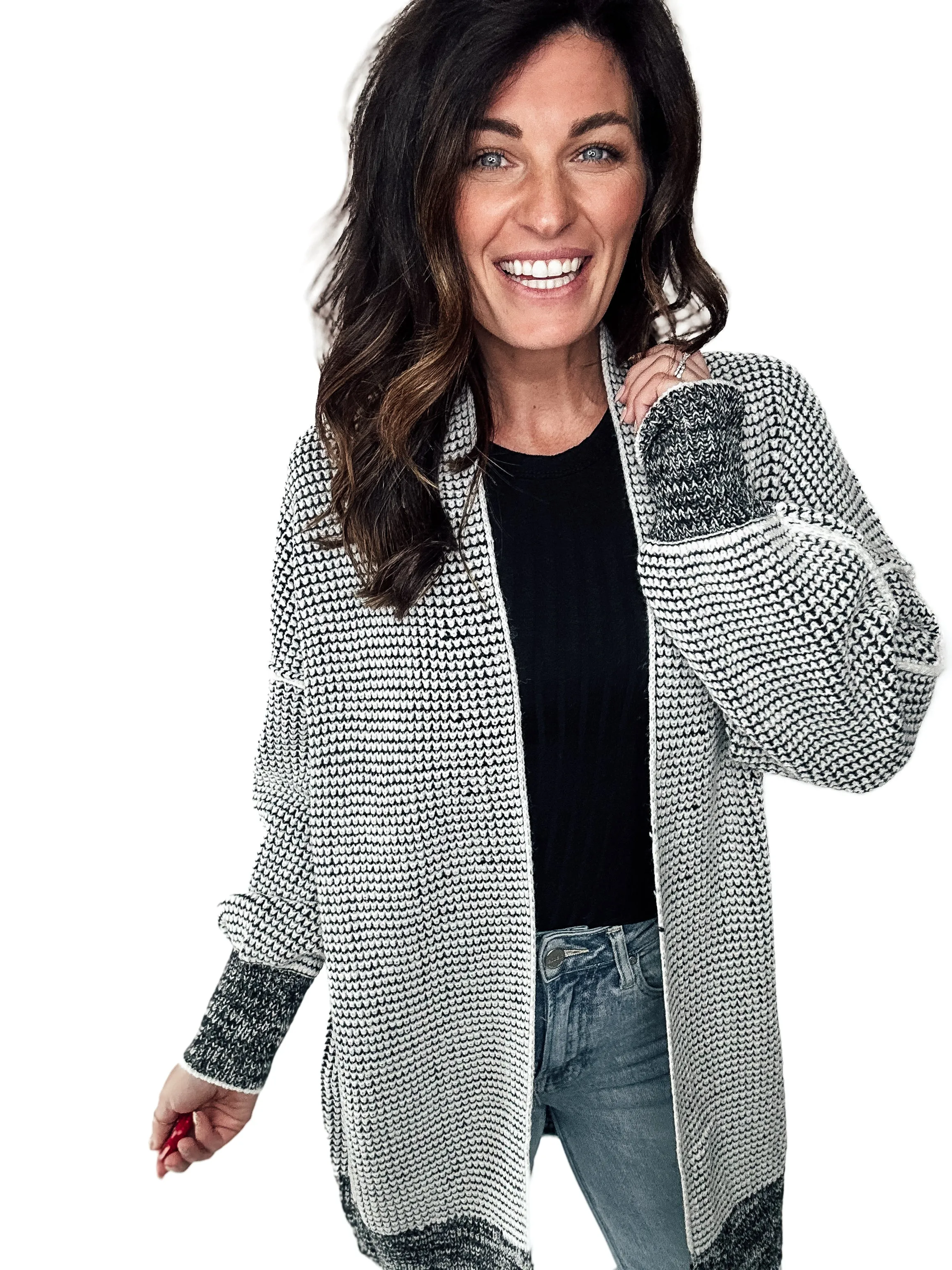 Contrast Trim Knit Cardigan - Longline :  PREORDER