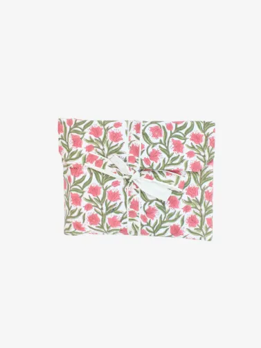 Cotton Pajamas-White with Pink Floral Print