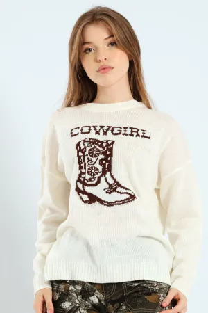 Cowgirl Graphic Sweater - White