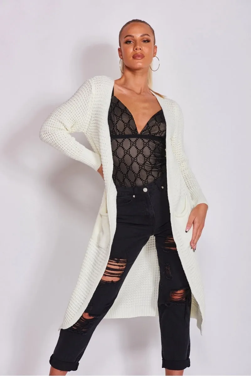 Cream Oversized Balloon Sleeve Knitted Cardigan