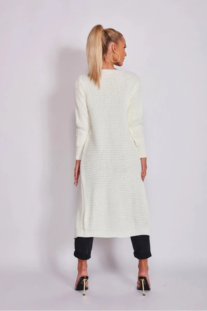 Cream Oversized Balloon Sleeve Knitted Cardigan