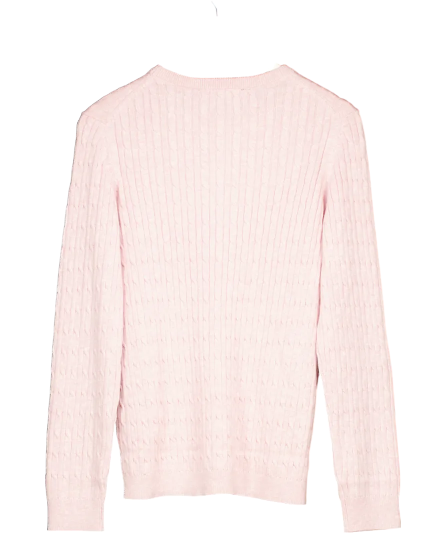Crew Clothing Pink Heritage Cable Knit Cotton Cashmere Crew Neck Jumper UK 12