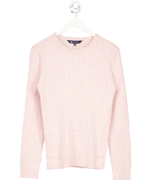 Crew Clothing Pink Heritage Cable Knit Cotton Cashmere Crew Neck Jumper UK 12