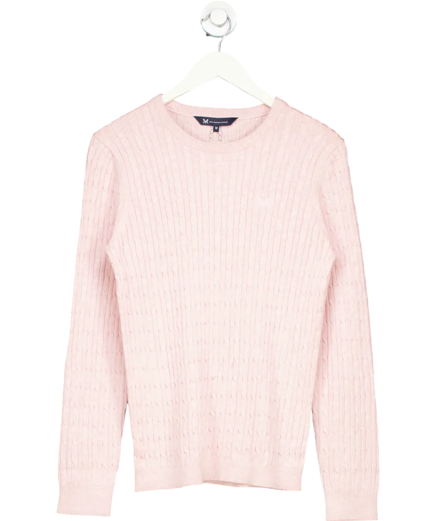 Crew Clothing Pink Heritage Cable Knit Cotton Cashmere Crew Neck Jumper UK 12