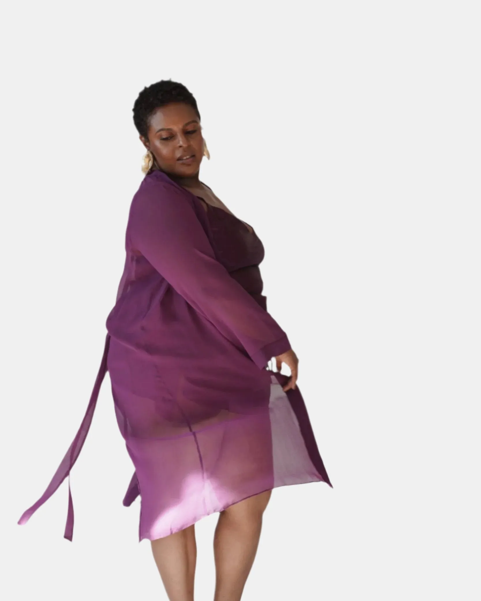 DONNA SILK CHIFFON NIGHT DRESS IN AUBERGINE