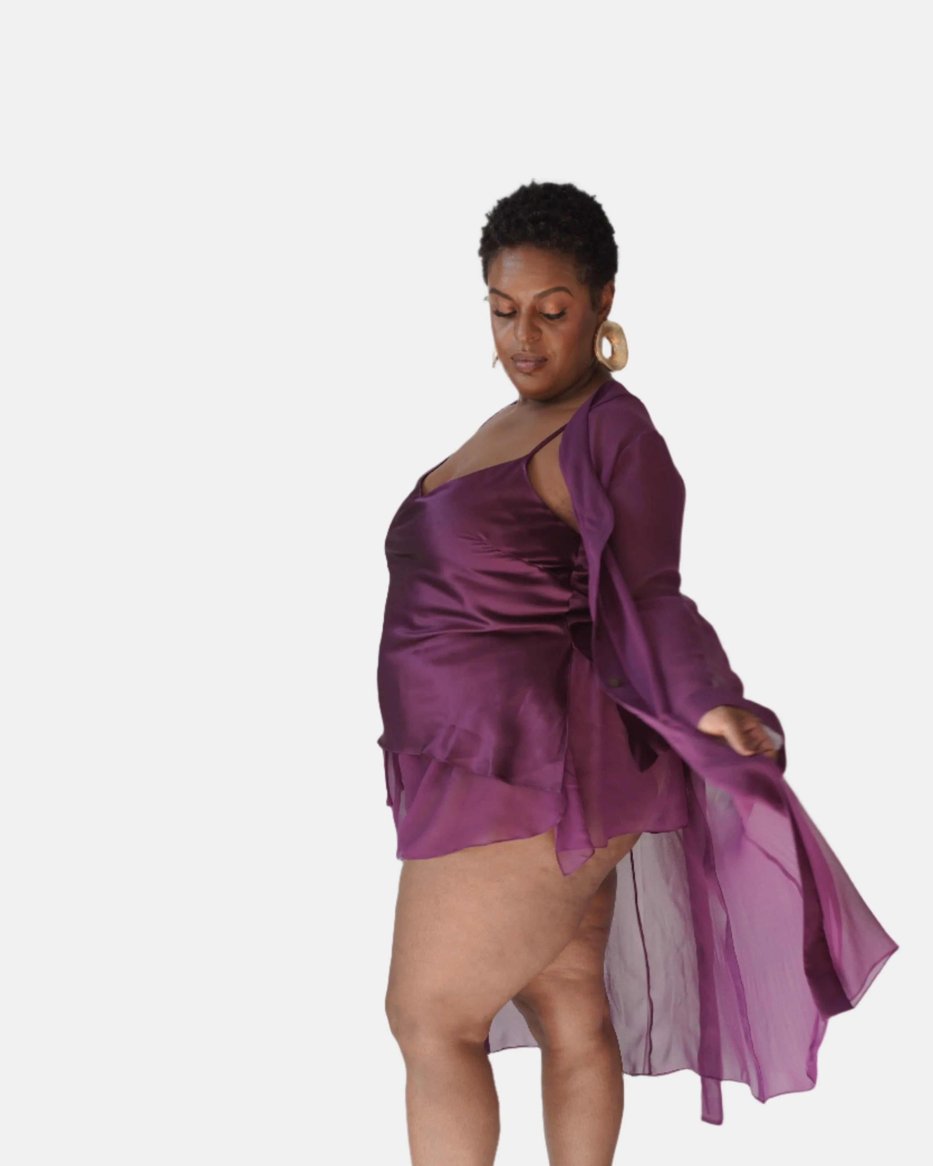 DONNA SILK CHIFFON NIGHT DRESS IN AUBERGINE