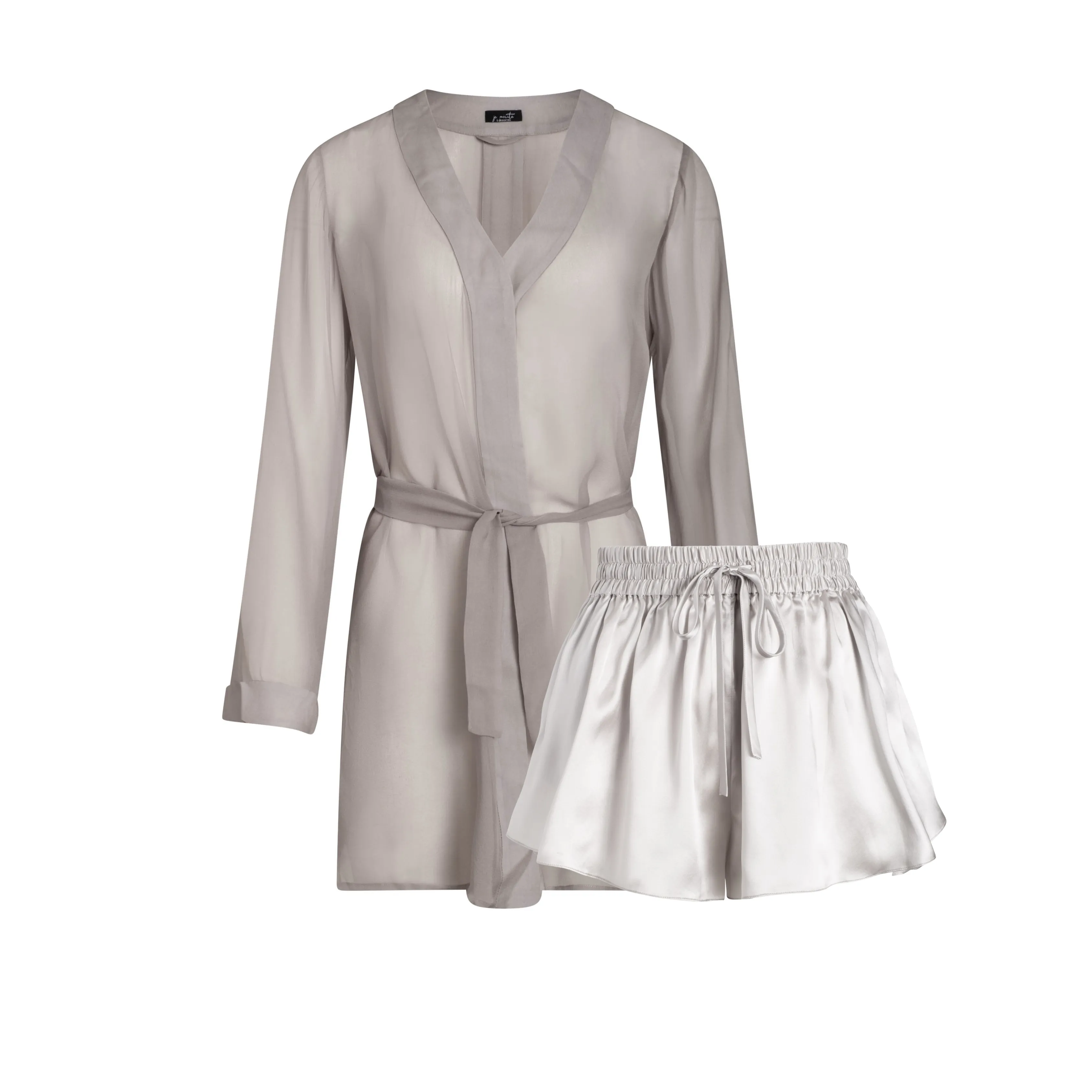 DONNA SILK CHIFFON SHIRT DRESS & LOLA SILK SHORT IN ARGENTO