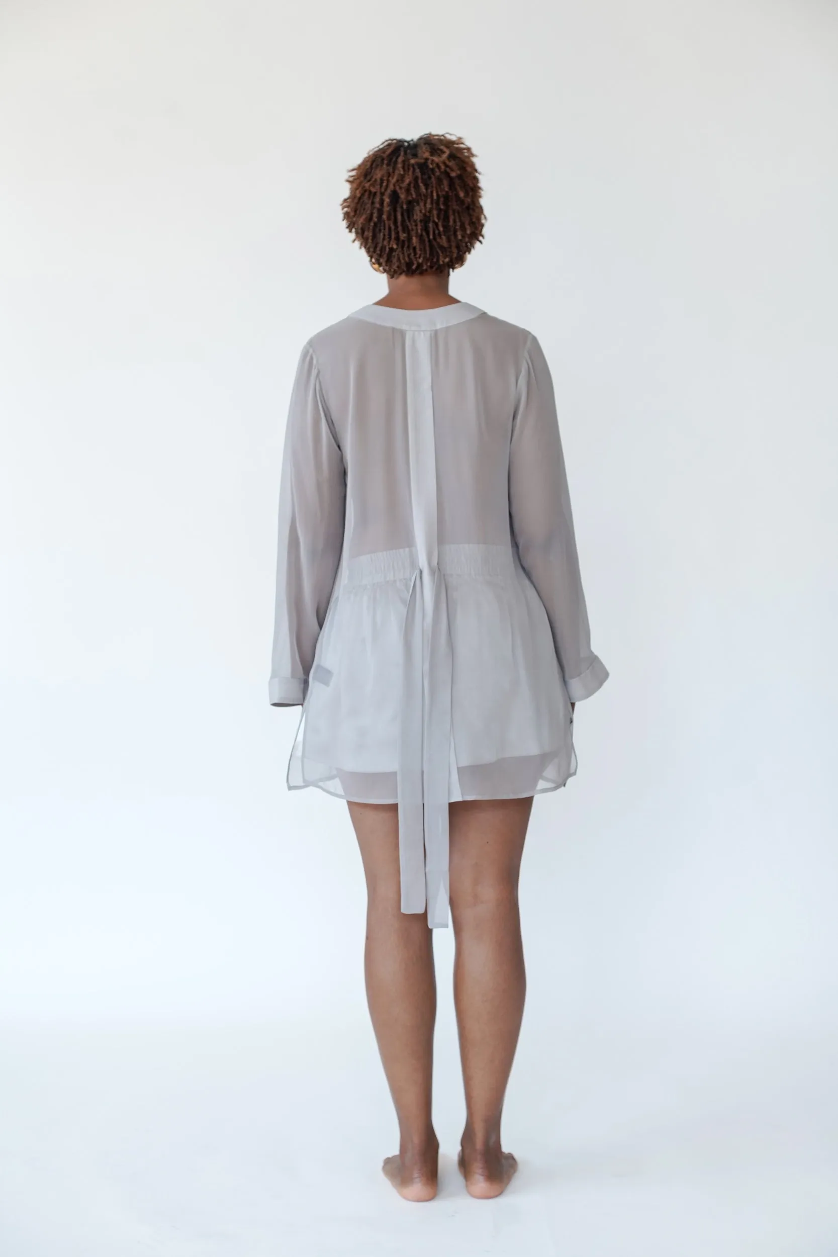 DONNA SILK CHIFFON SHIRT DRESS IN ARGENTO