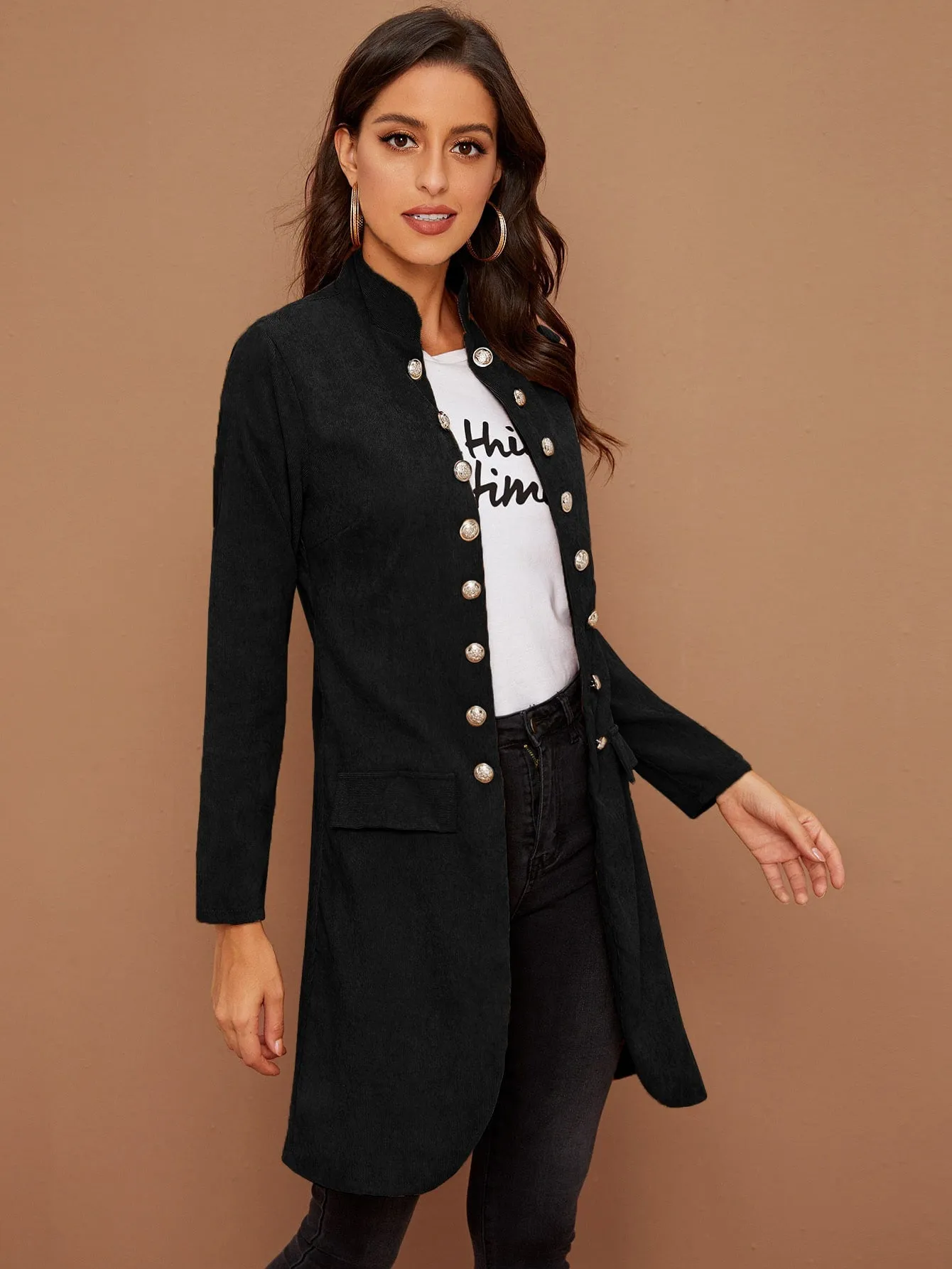 Double Breasted Fake Flap Pocket Coat(Clearance Sale)