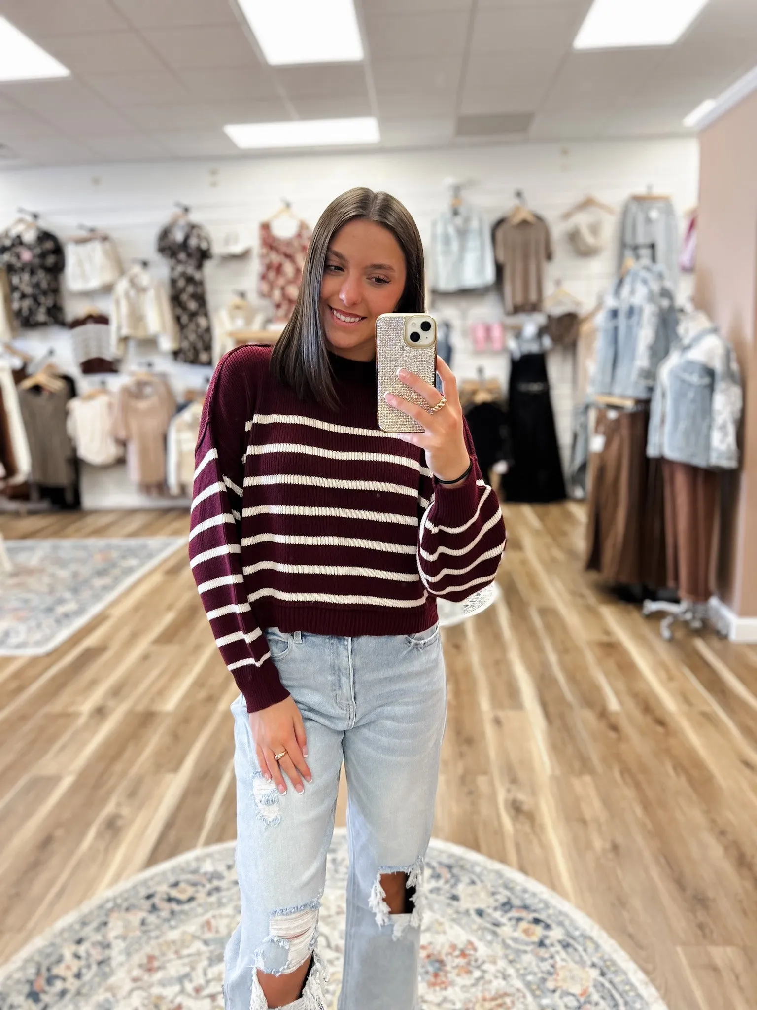 Ellis Dark Red Stripe Sweater