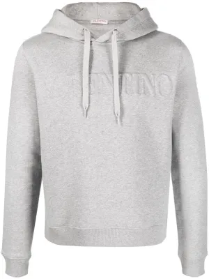 Embossed logo drawstring hoodie grey