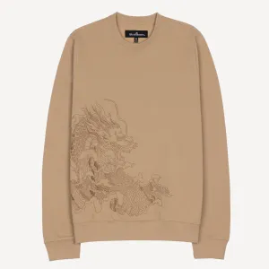 Embroidered Front Sweatshirt  - Khaki / Dragon Sea