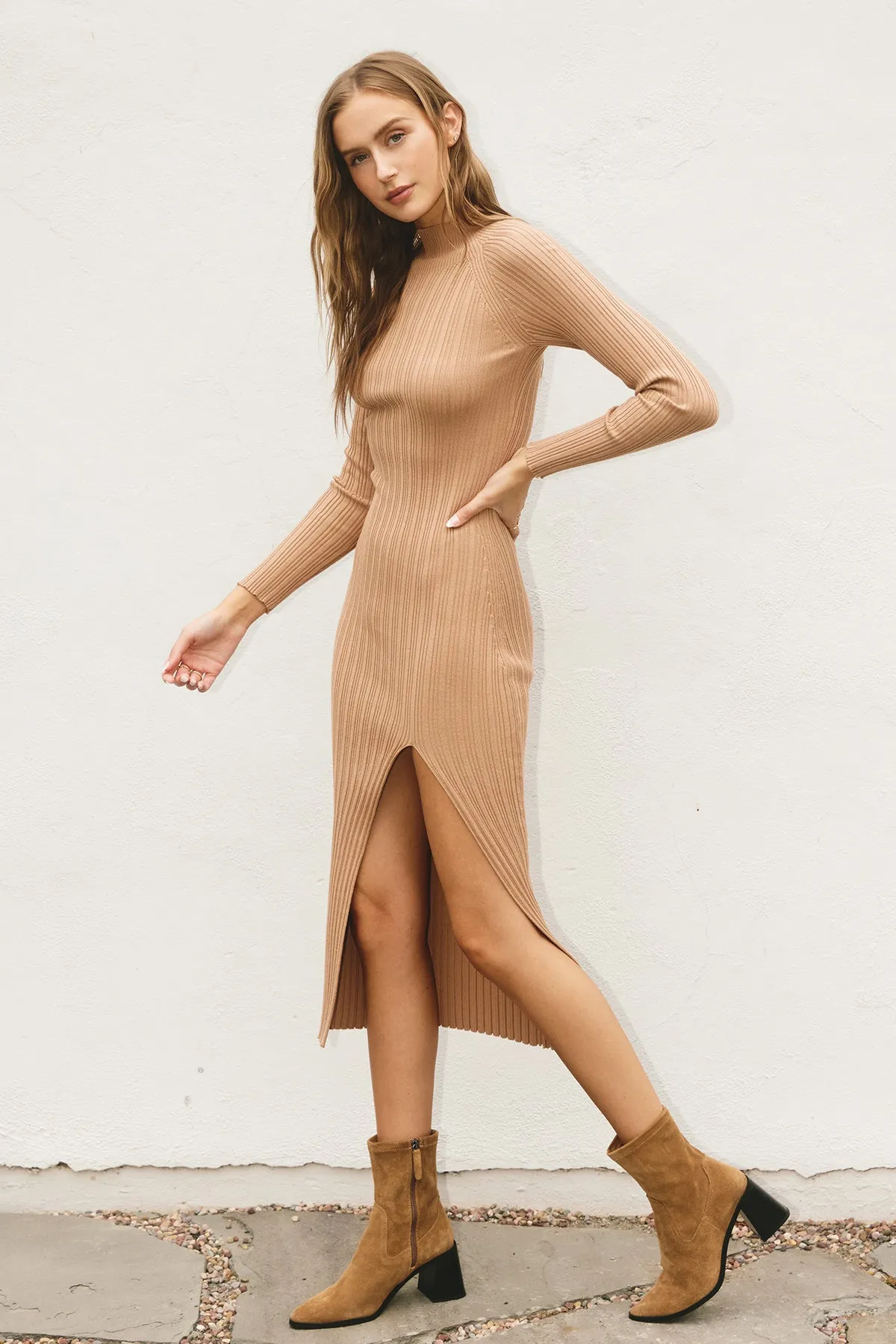 Emeline Mock Neck Bodycon Sweater Dress