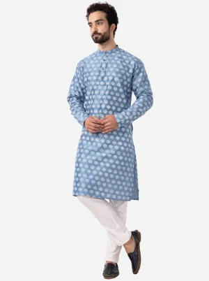 Ethnic Steel Blue Printed Kurta | The Kurta Company