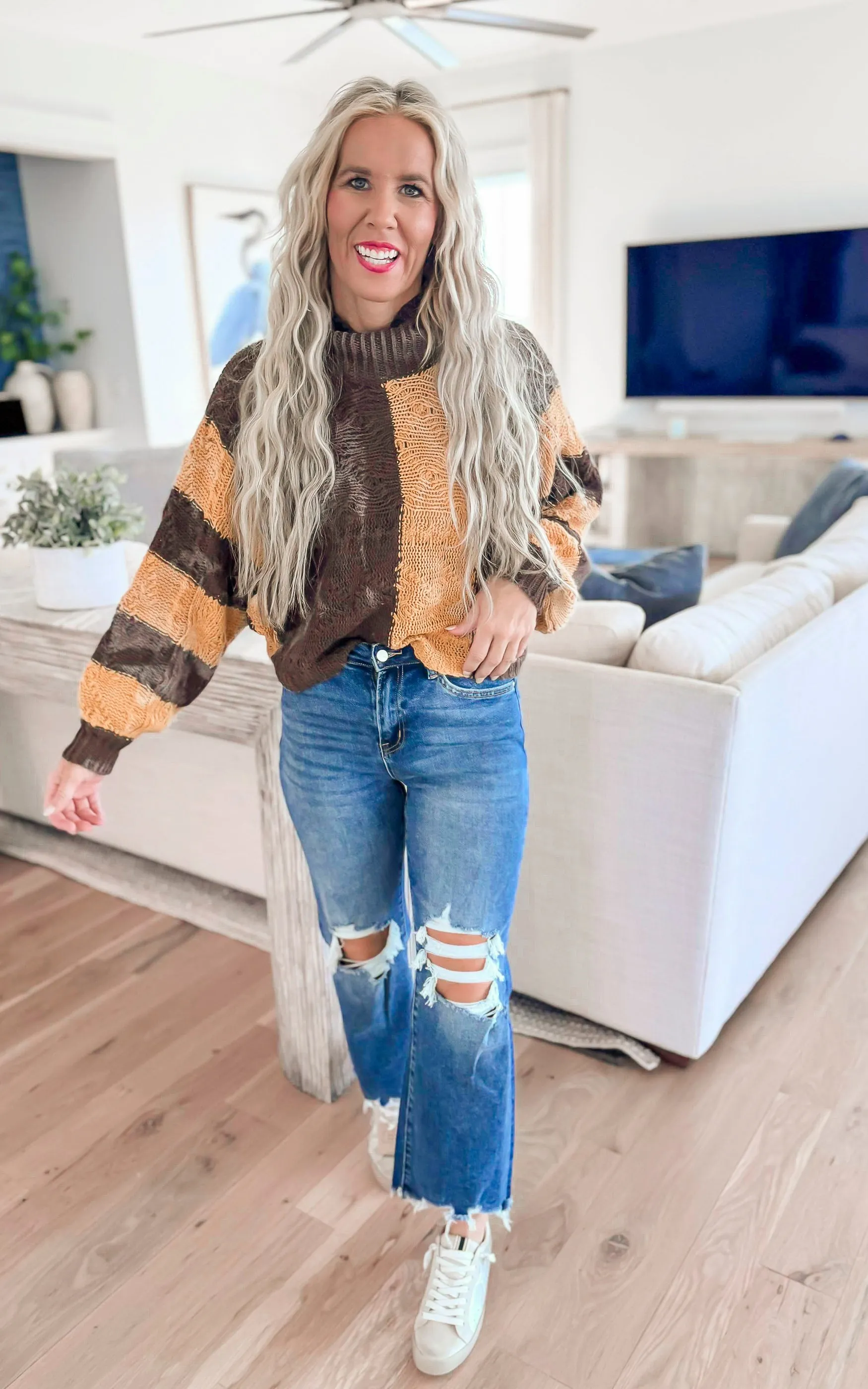 Faded Mockneck Color Block Stripe Sweater | POL