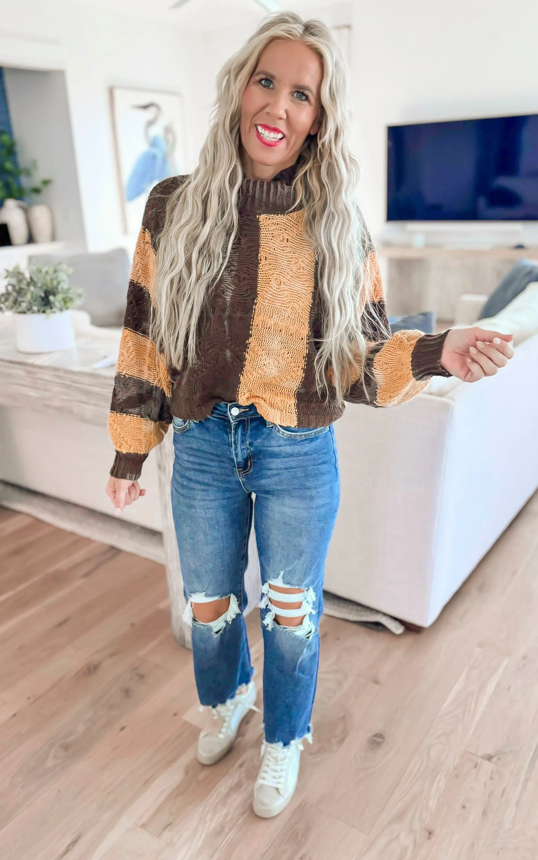 Faded Mockneck Color Block Stripe Sweater | POL