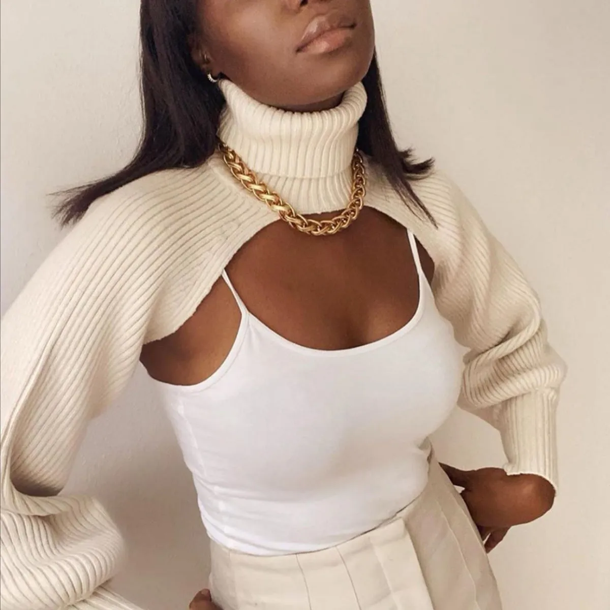 Fashion High Neck Knitted Designed Sweaters
