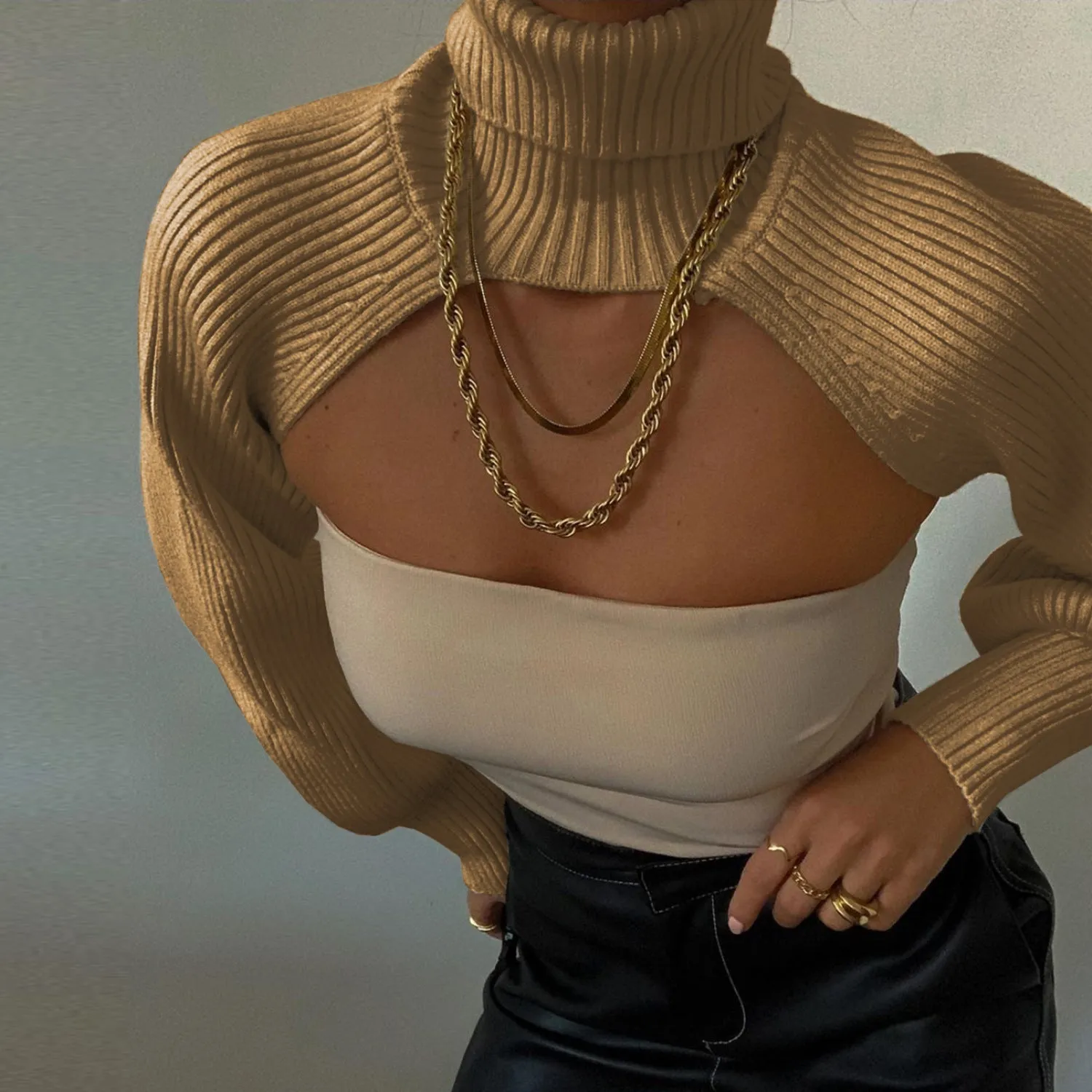 Fashion High Neck Knitted Designed Sweaters